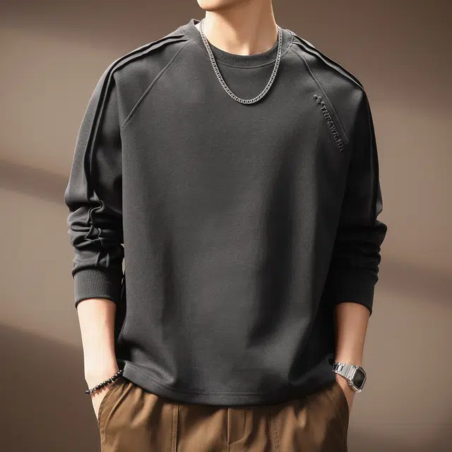 贵色 秋季 美式高端复古拼接褶皱设计感百搭上衣卫衣 宽松 男女同款