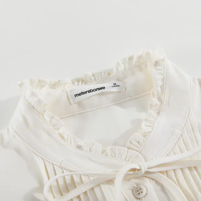 美特斯邦威 通勤气质精致木耳花边质感宽松长袖衬衫 女款 米白