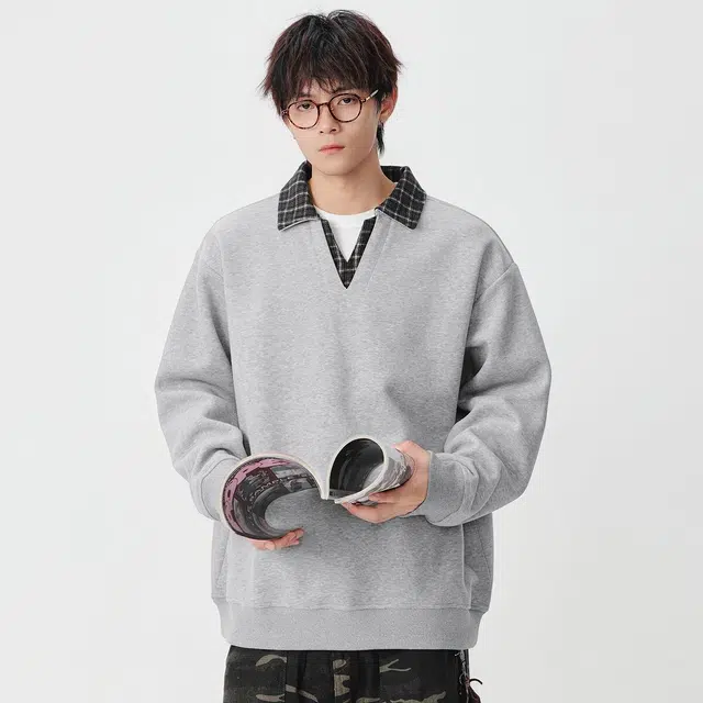 童先森 翻领套头日系复古潮牌卫衣 男款