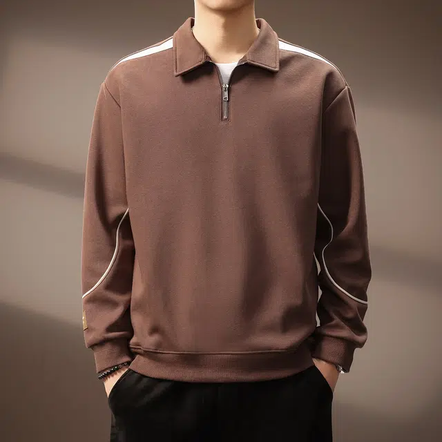 贵色 美式复古青少年学院风重磅半拉链长袖撞色拼接立体裁剪设计休闲翻领上衣宽松卫衣 男女同款