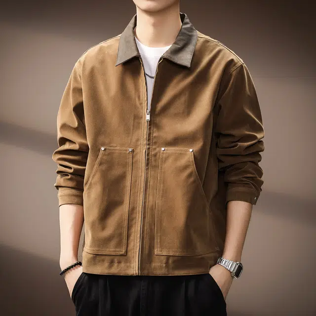 贵色 秋季 翻领植绒复古美式夹克外套 宽松 男女同款