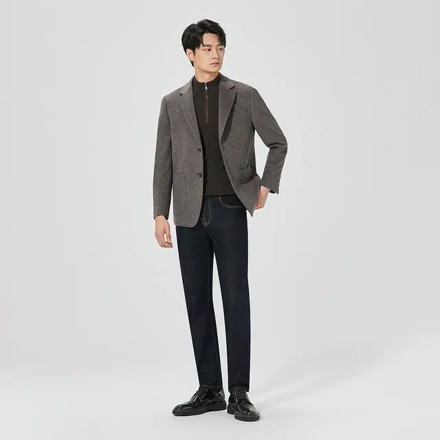 利郎 骆驼绒保暖纯色时尚都市平驳领短款冬季毛呢大衣 男款