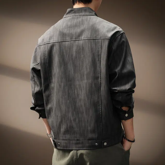 贵色 百搭高端纹理感机车立领美式复古皮衣 男女同款