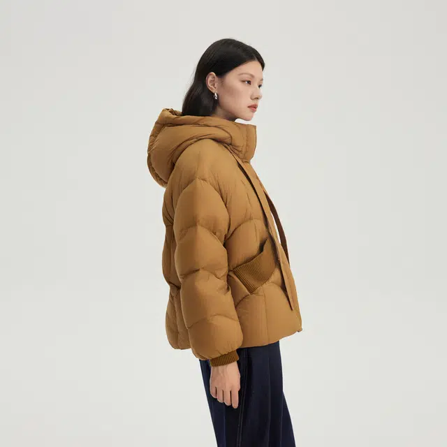 艾莱依 简约纯色休闲宽松短款拉链长袖羽绒服 女款