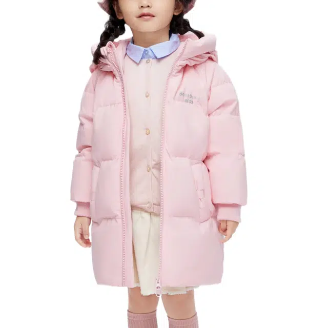 波司登羽绒服 都市休闲系列 时尚舒适百搭柔软中长白鸭绒 玲珑粉 中小童
