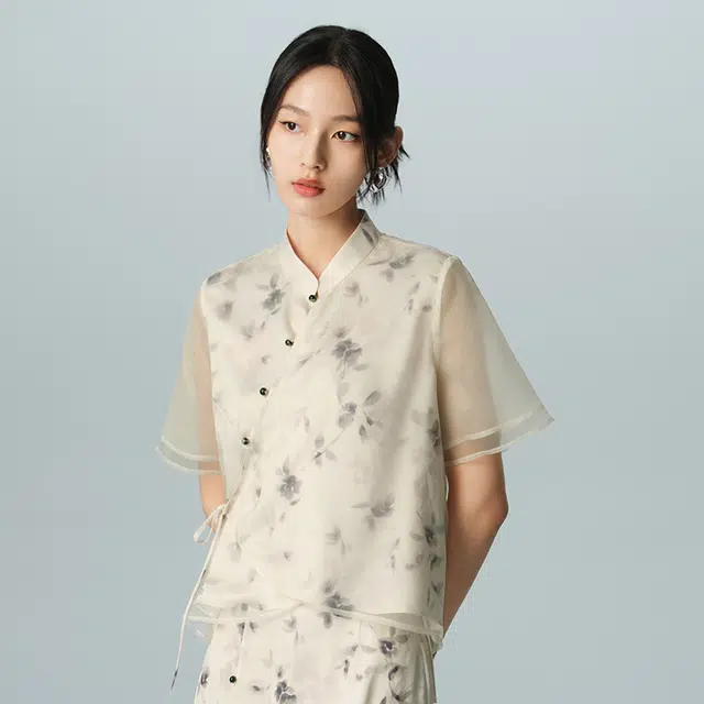 太平鸟 新中式印花国风上衣 女款 米色