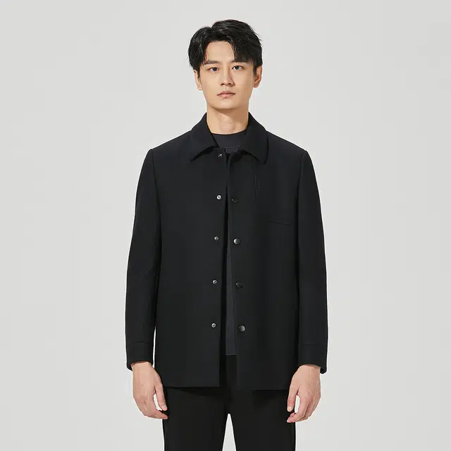 利郎 商务休闲纯色翻领中长款绵羊毛质感百搭大衣 男款
