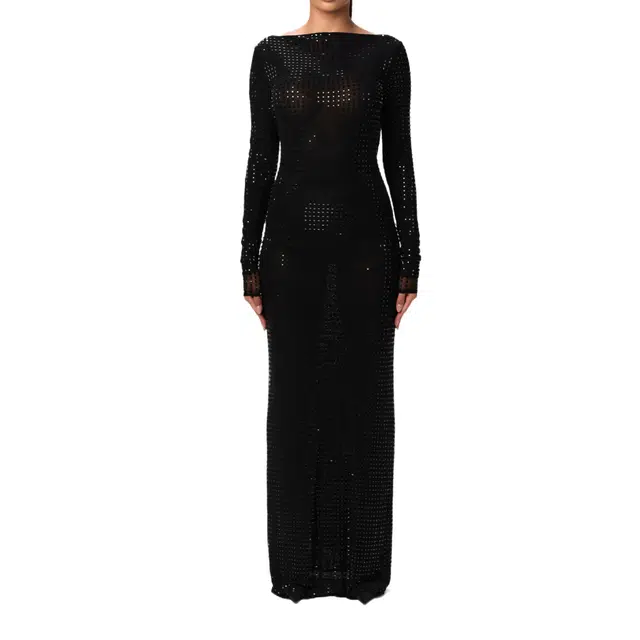 NAKED WARDROBE Crystal Open Back Gown Petite