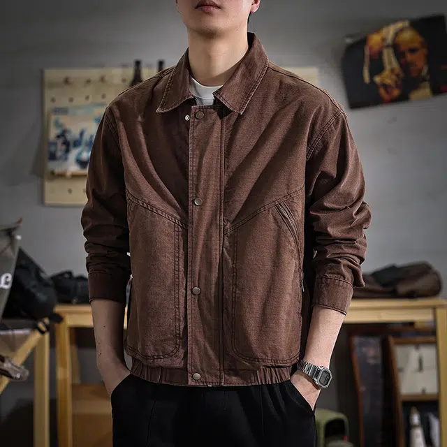 遨宇 美式休闲复古潮牌拼接痞帅工装极简风宽松百搭肌理感户外百搭外套夹克 男款