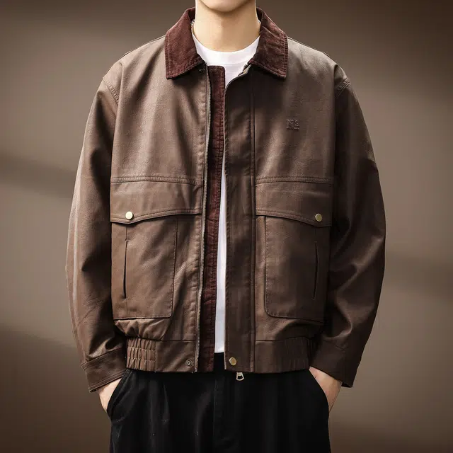 贵色 高端美式复古城市机能拼接外套皮衣 男女同款