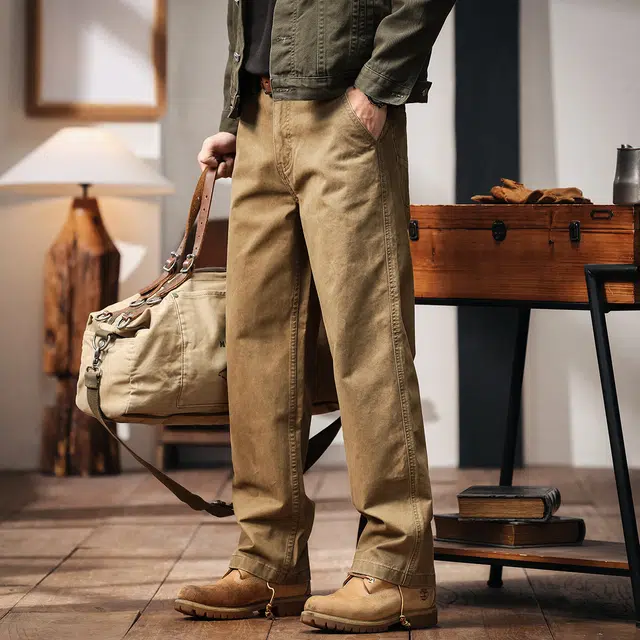 格蓝鹿 美式复古水洗潮牌高街简约宽松直筒长裤工装裤 男女同款