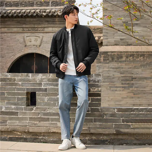 佐丹奴 棒球领斜口袋梭织飞行员夹克棉服 男款