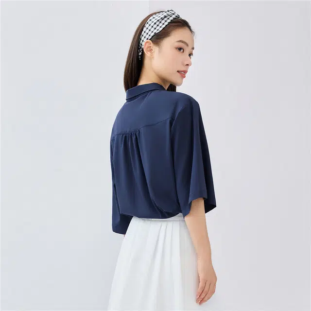 佐丹奴 纯色休闲梭织五分袖衬衫 女款