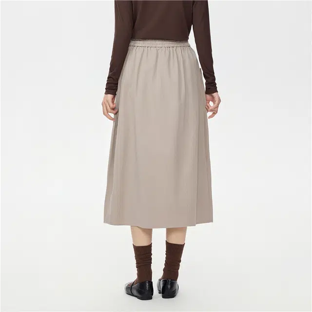 佐丹奴 纯棉磨毛松紧腰梭织花苞半身休闲长裙 女款