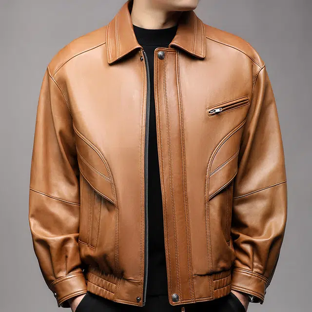 太子龍 美式复古绵羊皮真皮翻领飞行服机车皮夹克秋冬季痞帅宽松外套潮皮衣 男款