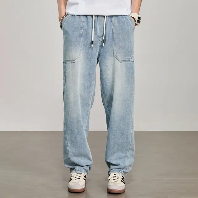 童先森 直筒潮牌宽松青少年美式裤子牛仔裤 男款