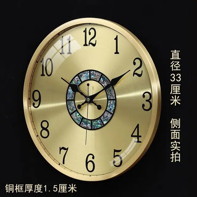 凯琴 现代简约全铜日历轻奢时钟家用客厅餐挂墙静音 石英机芯 黄铜 圆形挂钟 男女同款