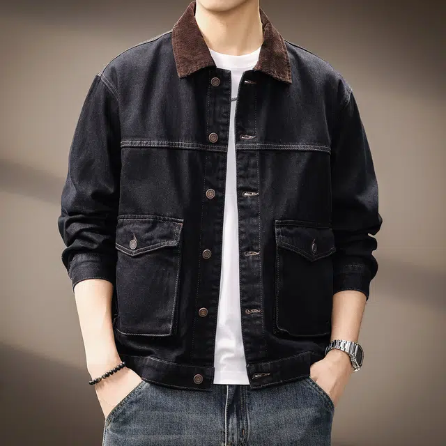 贵色 美式复古重磅水洗耐磨耐脏设计长袖工装户外出行潮流穿搭灯芯绒翻领休闲牛仔外套 男女同款