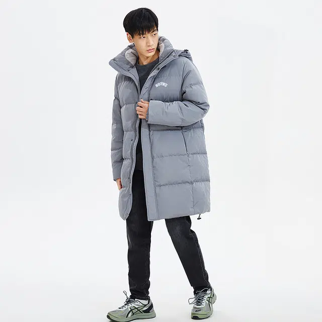 美特斯邦威 字母印花长款连帽保暖羽绒服 男款