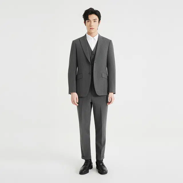 利郎 条纹戗驳领商务休闲质感百搭时尚都市三件套西装套装 男款
