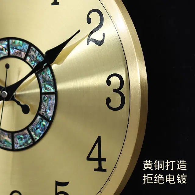 凯琴 现代简约全铜日历轻奢时钟家用客厅餐挂墙静音 石英机芯 黄铜 圆形挂钟 男女同款