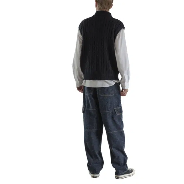 BESLOW LOOSE FIT NEP DENIM CARGO PANTS INDIGO
