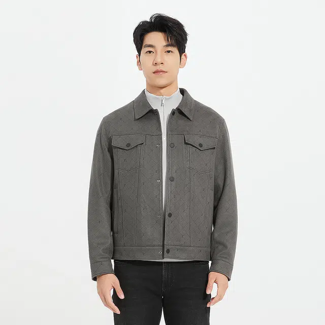 利郎 都市休闲翻领仿麂皮绒短款时尚潮流口袋装饰秋季夹克 男款