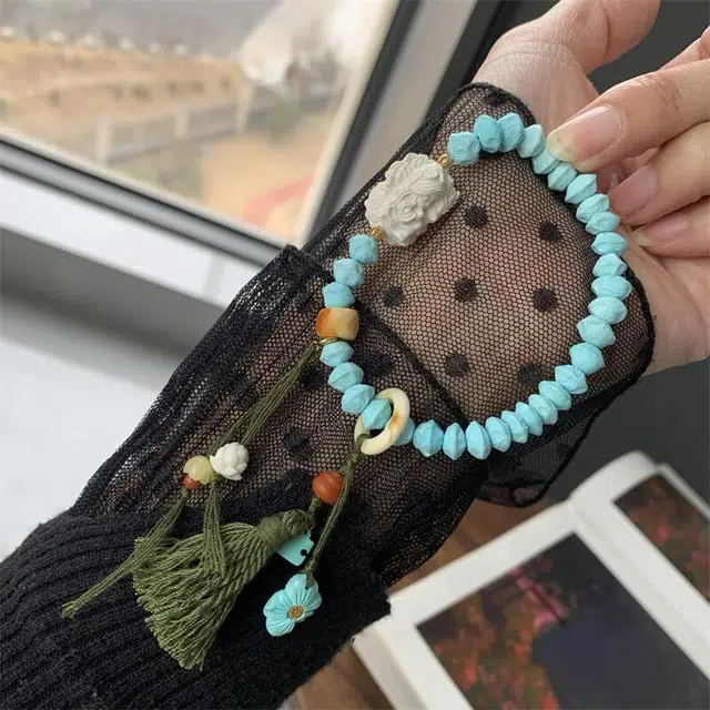灵运宝 【师傅已加能量】转运招财天然湖北原矿高瓷猛犸龙女百香手串老花蜡一物一图无油无水 绿松石 手链 男女同款情侣款