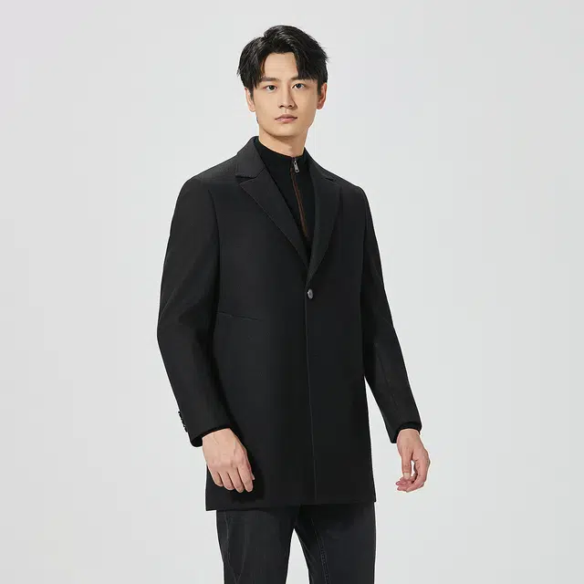 利郎 纯色中长款保暖商务休闲毛呢大衣 男款