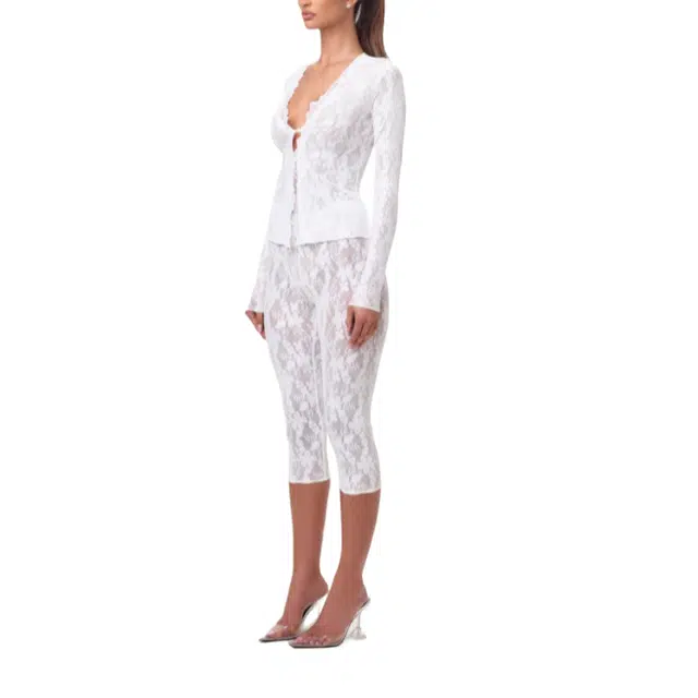 NAKED WARDROBE Stretch Lace Cropped Legging Lace