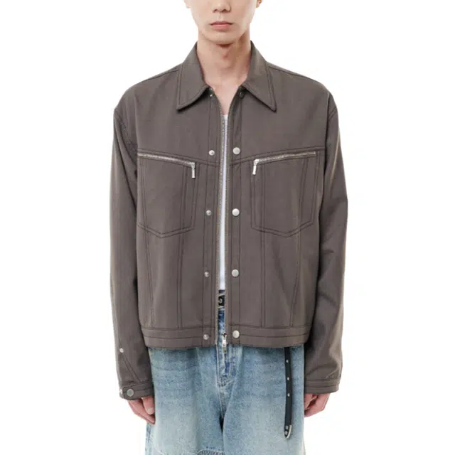 BESLOW SNAP ZIP-UP SHORT TRUCKER JACKET