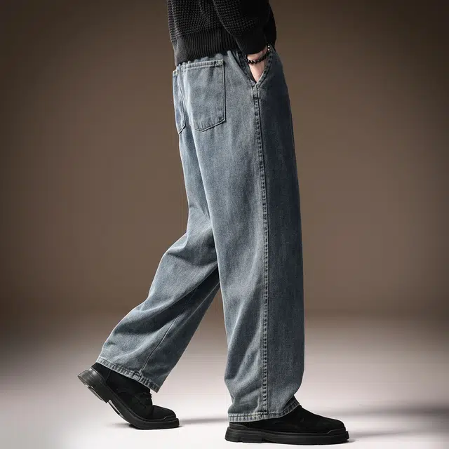 贵色 高端复古潮牌微弹休闲百搭印花设计感抗皱韩版修身直筒长裤牛仔裤 男女同款