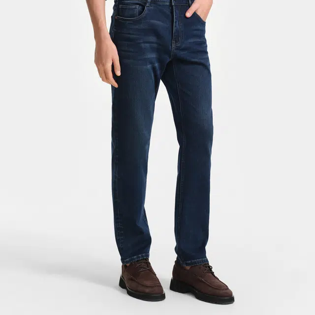 比音勒芬 暖绒秋季休闲简约水洗亲肤暖绒牛仔裤 男款