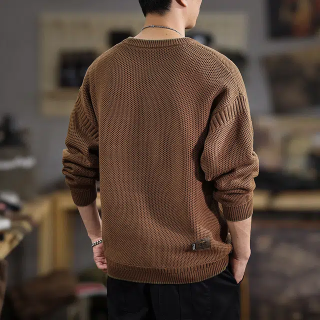 遨宇 美式复古高级感潮流极简风简约纯色重磅大码户外休闲针织衫 男女同款