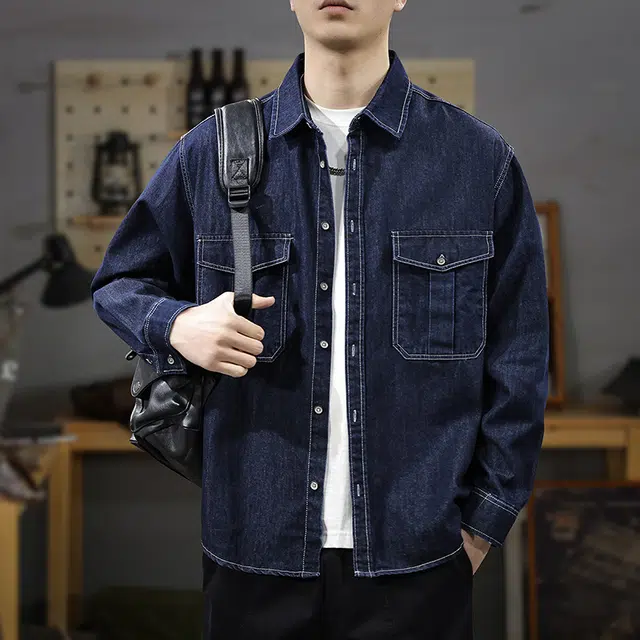 遨宇 高端复古秋季翻领痞帅户外衬衣宽松休闲工装长袖衬衫 男女同款