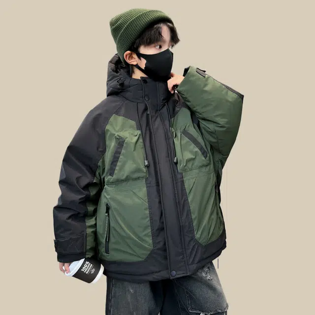 雅鹿棉衣 舒适百搭洋气拼色宽松 绿色 儿童款