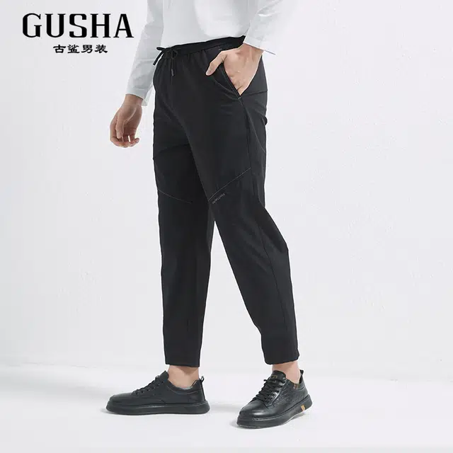 古鲨 直筒系带纯色长裤休闲裤 男款
