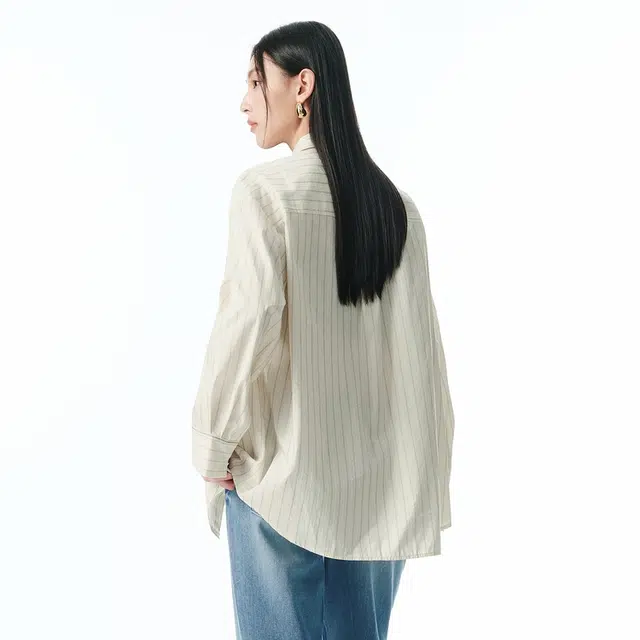 太平鸟 宽松简约通勤假两件条纹长袖衬衫 女款