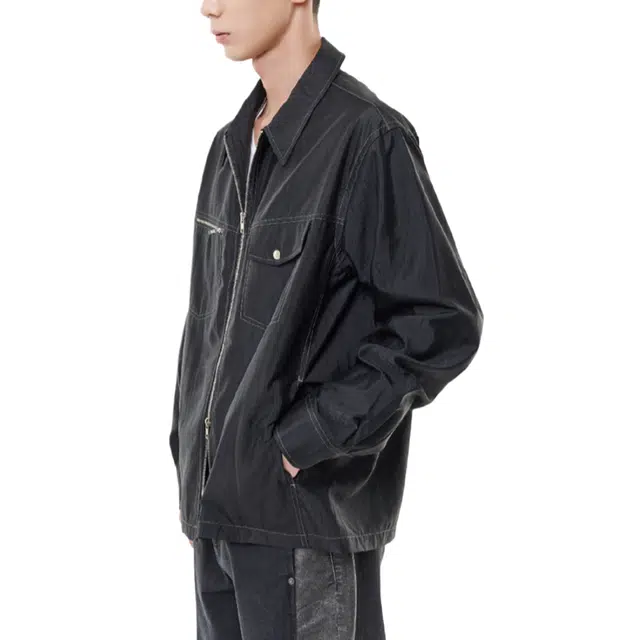 BESLOW UNBALANCED POCKET ZIP-UP SHIRKET