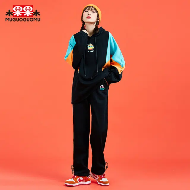 木果果木 抽绳高腰加绒时尚直筒休闲裤 女款 黑色