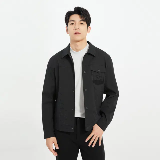 利郎 短款都市休闲肌理提花翻领时尚潮流口袋装饰秋季夹克外套 男款