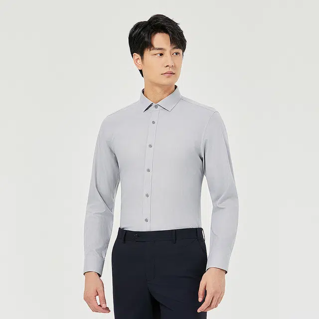 利郎 免烫易打理商务休闲尖领挺括纯色简约百搭长袖衬衫 男款