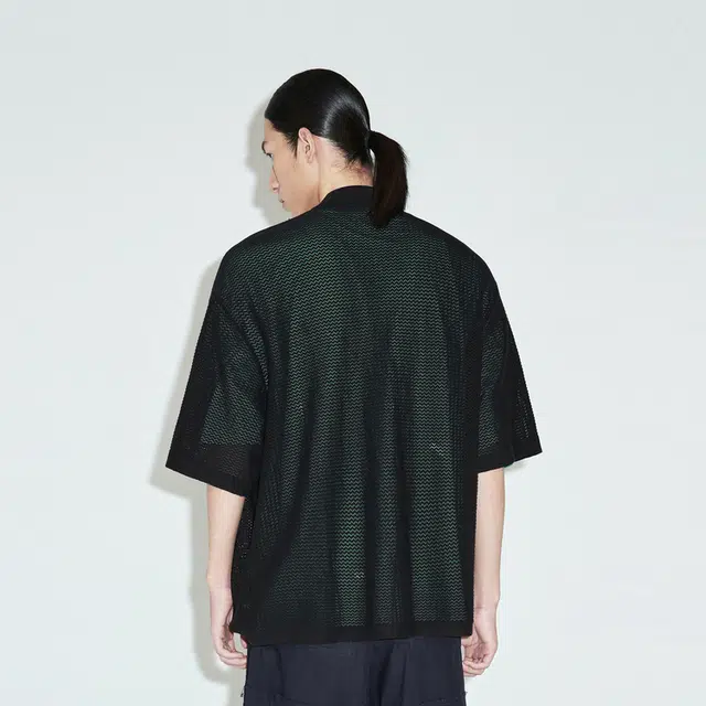 速写 条纹短款单排扣翻领短袖针织衫 男款