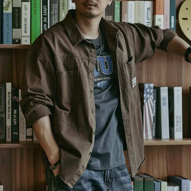 格蓝鹿 潮牌休闲工装美式复古痞帅长袖衬衫 男女同款