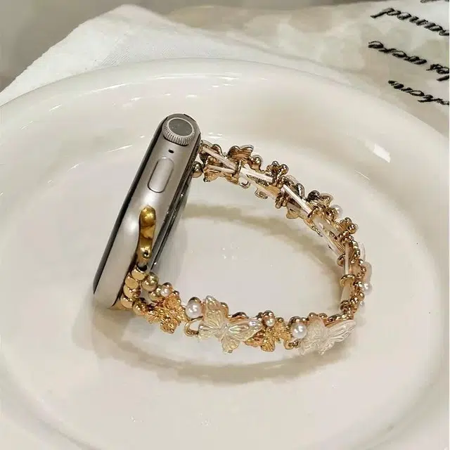 卫欣 苹果适用 手表表带 金属材质 蝴蝶弹力表带男女通用