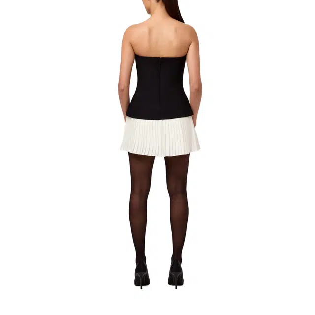 NAKED WARDROBE Pleated Tube Contrast Mini Dress SuitingChiffon