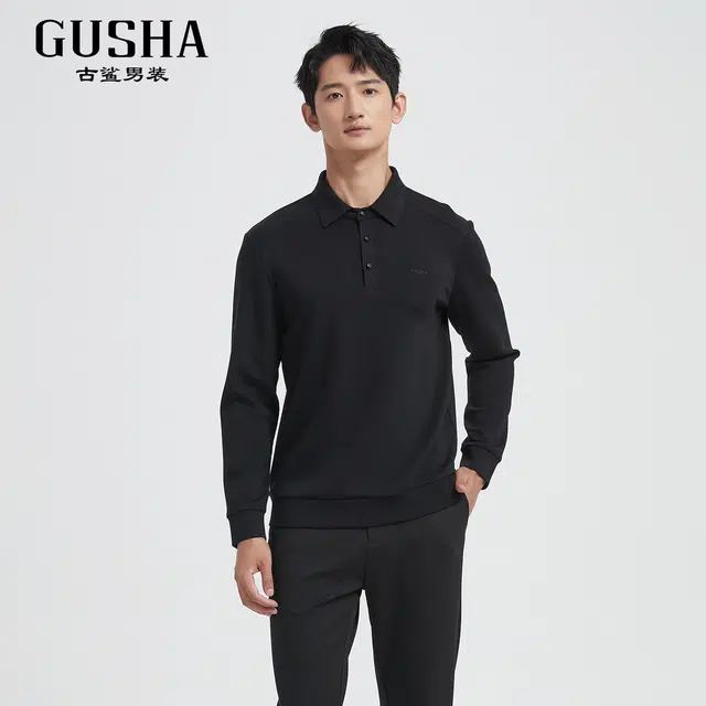 古鲨 山羊绒翻领商务休闲修身长袖卫衣 男款