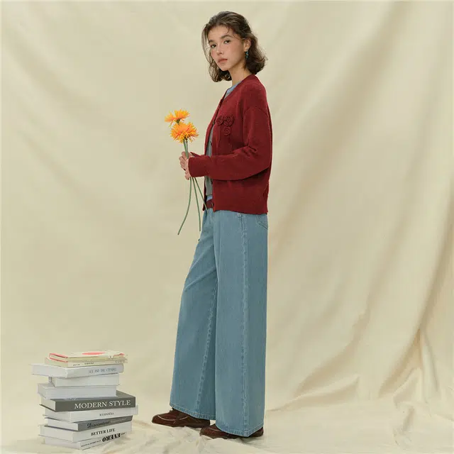 佐丹奴 洗水压褶高腰阔腿长裤牛仔裤 女款