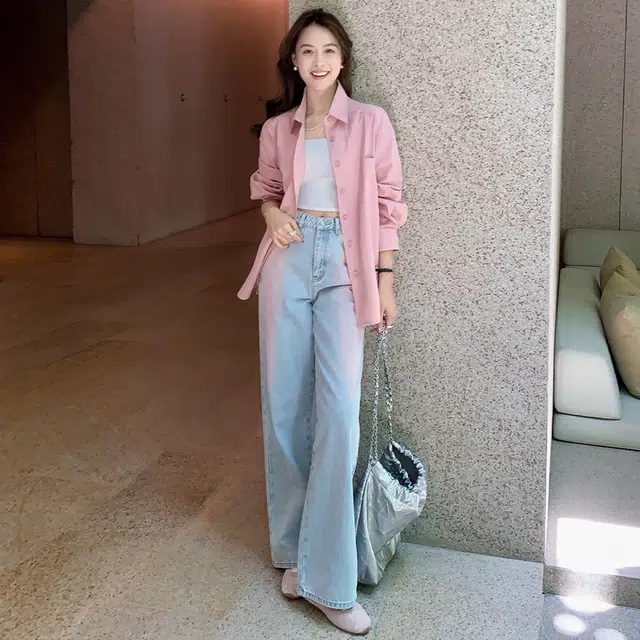 美洋 初恋气泡上衣翻领口袋纯色简约衬衫 女款