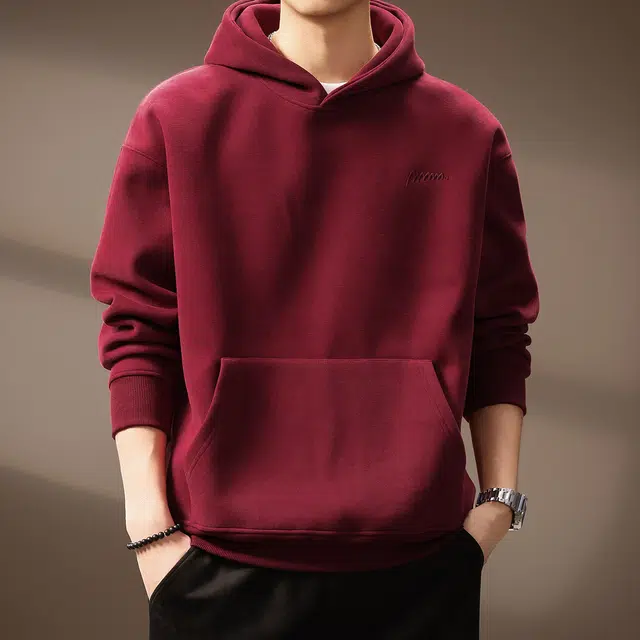 贵色 美式复古纯色简约刺绣重磅学院风潮流时尚百搭连帽休闲日常穿搭上衣卫衣 男女同款